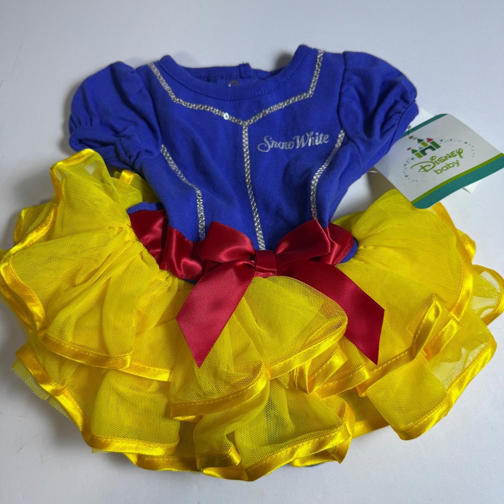 NWT Disney Baby Snow White Tutu Bodysuit Dress Blue Yellow Red Bow NB New